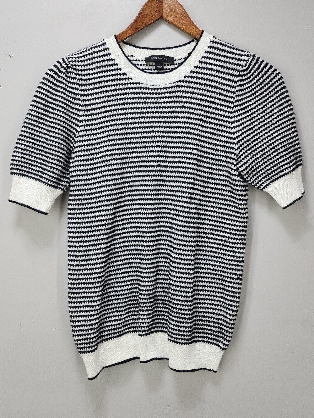 Ann Taylor Short Sleeve Striped Crewneck Sweater